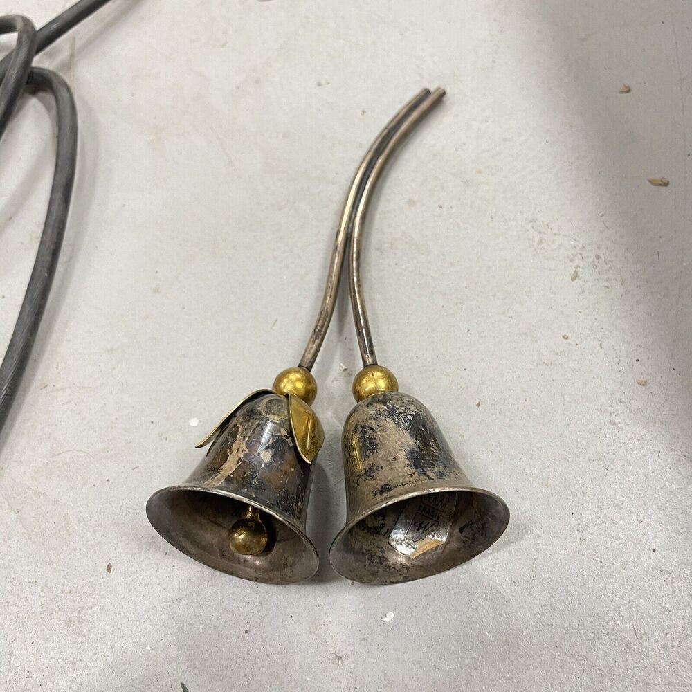 Vintage Silver Plate ? / Brass Patina Double Tulip Bells - READ - BN